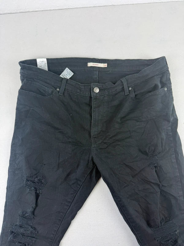 Levi's 711 Skinny Jeans | W34 L30 | Schwarz, Destroyed / Risse | Top Zustand
