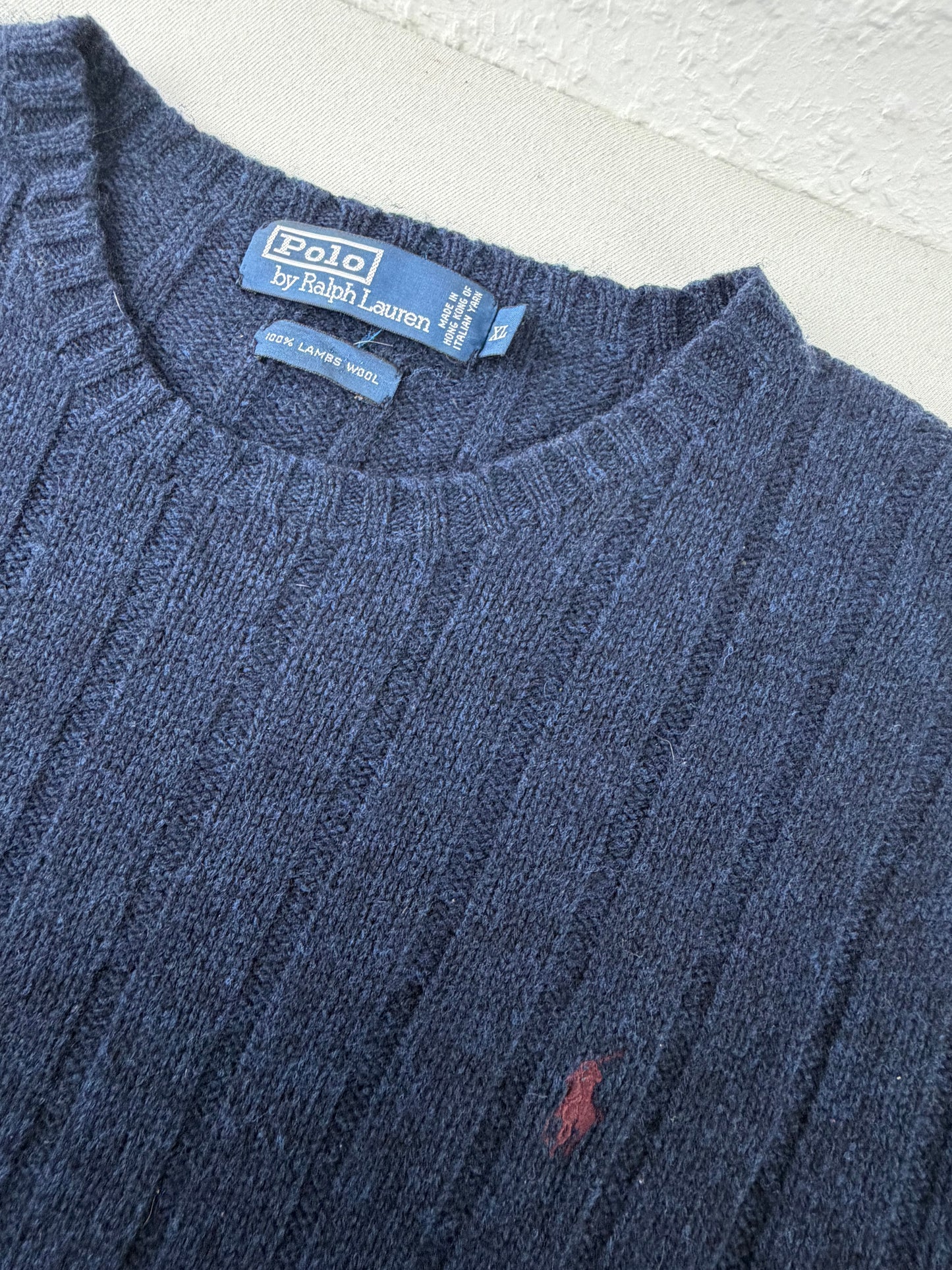 Polo Ralph Lauren Lambswool Cable-Knit Sweater — Navy (XL)